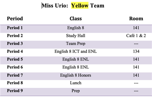 Miss Urio's Schedule 2022-2023